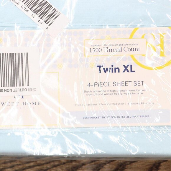 NWT Sweet Home Collection 4 Microfiber Deep Pocket Sheet Set Aqua Blue Twin XL - Picture 5 of 5